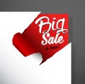 Big Sale is here text uncovered from torn paper corner. Royalty Free Stock Photo