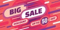 Big sale - hoizontal banner vector illustration. Discount up to 50% off. Abstract concept geometric banner. Graphic design layout. Royalty Free Stock Photo