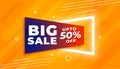 big sale orange banner with discount details in neon style vector Royalty Free Stock Photo