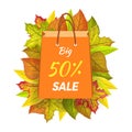 Big Sale 50 Percent. Autumn Paper Bag Label Vector Royalty Free Stock Photo