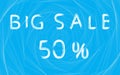 Big sale 50 percent brush lettering on blue background, vector Royalty Free Stock Photo