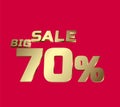 Big sale 70 percent 3Ds Letter Golden, 3Ds Level Gold color, big sales 3D, Percent on red color background, and can use as gold