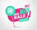 Big sale promotion banner with offer. For coupon or web background. Candy with percent sale. Colorful design.