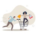Big sale shopping, consumerism, customer enjoy buying or purchasing goods concept.flat vector illustration Royalty Free Stock Photo