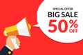 Big Sale Special Offer Banner Template with Megaphone, Design Element Can Be Used for Landing Page, Mobile App, Flyer Royalty Free Stock Photo