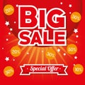 Big sale special offer stars bright red background