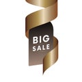 Big sale tag with brown gradient ribbon on white background . Vector.