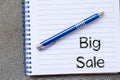 Big sale text concept on notebook