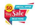 Big Sale up to 50% - vector concept illustration in flat style. Special offer origami creative badge on white background.