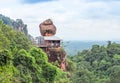 Big sandstone stand on cliff mountain in wat Phuthok or wat Jatiyakeeree viharn Bueng Kan Province, Thailand