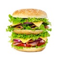 Big sandwich with ham, tomato, cheese, onion and lettuce Royalty Free Stock Photo