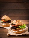 Big sandwich - hamburger with juicy turkey burger Royalty Free Stock Photo