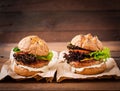 Big sandwich - hamburger with juicy turkey burger Royalty Free Stock Photo