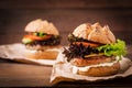 Big sandwich - hamburger with juicy turkey burger Royalty Free Stock Photo