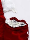 Big Santa`s bag full of dollars on white background Royalty Free Stock Photo