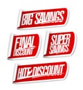 Big savings, final discount, super savings, hot discount - sale stickers Royalty Free Stock Photo