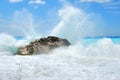 Big sea wave breaking on the shore rocks Royalty Free Stock Photo