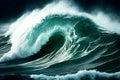 A big sea wave, a tsunami on the high seas. Sea background