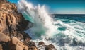 Big sea waves crash against a rocky cliff Royalty Free Stock Photo