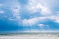 Big sea waves, big storm, weather elements on background of blue sky Royalty Free Stock Photo