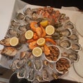 Big seafood shrimp oysters shell lemons