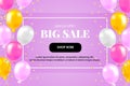 Big seasonal final sale text, special event celebrate background with purple and purple balloons. Realistic vector design for
