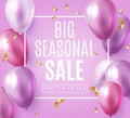 Big Seasonal Final sale text, special offer celebrate background with purple and violet air balloons. Realistic vector