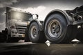 Big Semi Truck Wheels Tires. Rubber, Vechicle Tyres. Freight Trucks Transport.