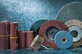 Big set of abrasive tools on metalic background Royalty Free Stock Photo