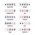 Big set of all kinds of poker cards combination on white Royalty Free Stock Photo