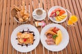 Big set of american breakfast and mix fruits Royalty Free Stock Photo