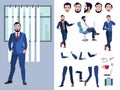 Big set for the animation of a businessman character on a white background. View straight, side, back flat Royalty Free Stock Photo