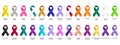 Big set of awareness ribbons, multicolored cancer awareness ribbons Icons.