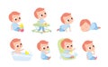 Big set of baby toddlers in various poses, cartoon characters Royalty Free Stock Photo