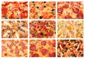 Big set of the best Italian pizzas close-up, selective focus