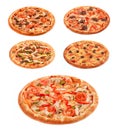 Big set of the best Italian pizzas isolated on white background Royalty Free Stock Photo