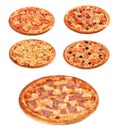 Big set of the best Italian pizzas isolated on white background Royalty Free Stock Photo