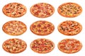 Big set of the best Italian pizzas isolated on white background. Royalty Free Stock Photo