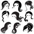 Big set of black hair styling for woman Royalty Free Stock Photo