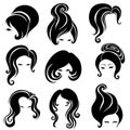 Big set of black hair styling for woman Royalty Free Stock Photo