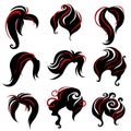 Big set of black hair styling for woman Royalty Free Stock Photo