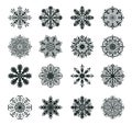 Big set with black and white snowflakes. Collection of vector winter Christmas and New Year decoration elements. Royalty Free Stock Photo