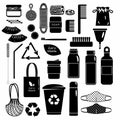 Big set of black Zero Waste recycle and reusable products