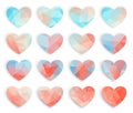 Big set blue pink polygonal Mosaic hearts, Low Poly Style, Valentine card. Vector illustration, great design element for