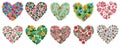 Big set of botanical heart shaped wreaths made of flowers Royalty Free Stock Photo