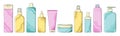 Big set: bottles, shampoos, gel and creams for care. The concept of natural and organic cosmetics for hair and body care