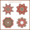 Big set of bright color and vintage circular ornaments. Mandala. Stylized flowers. Vintage