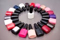 Big set of bright nail polishes for manicure, multicolored nailpolish Royalty Free Stock Photo