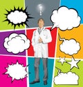 Big Set Of Bubble Speech And Doctor Man Looking Up Royalty Free Stock Photo