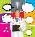 Big Set Of Bubble Speech And Doctor Man Looking Up Royalty Free Stock Photo